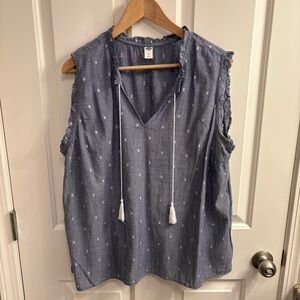 Old Navy White and Blue Chambray Tie Front Blouse XL